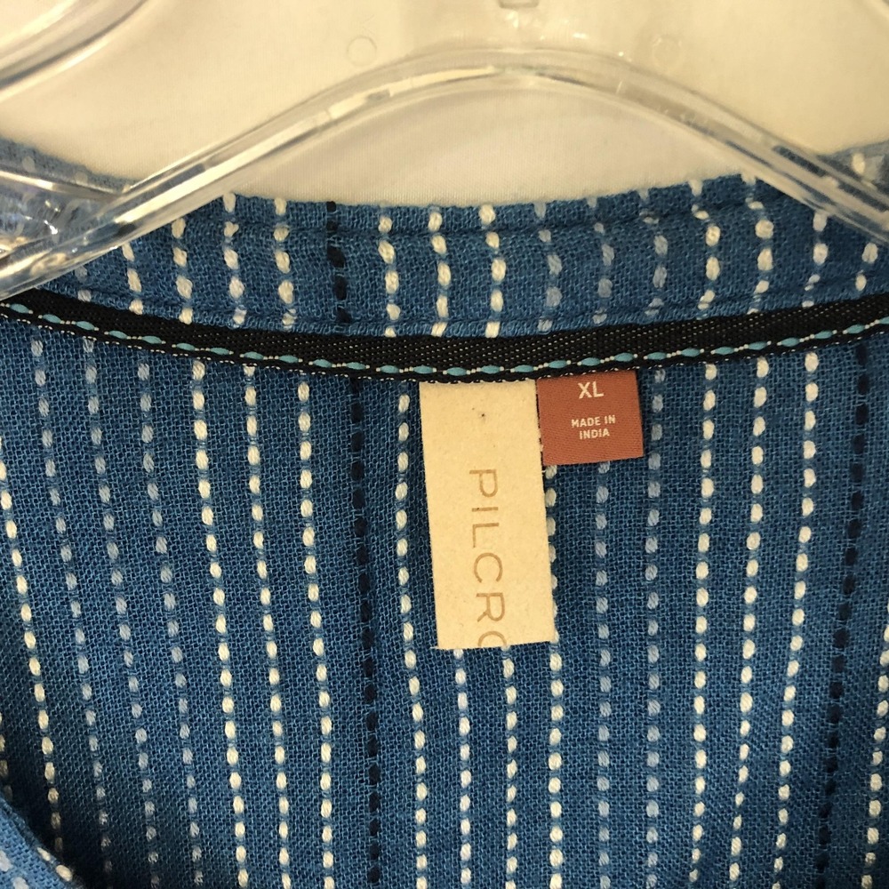 Pilcro Shirt Womens XL Blue Stripe Button Front Long Sleeve Tunic Top Wool Blend - Picture 4 of 10